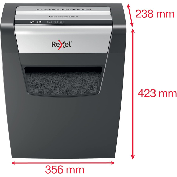 Шредер Rexel Momentum X308: безпечний знищення документів (P3, Partikelschnitt), 12 аркушів, 15л, чорний