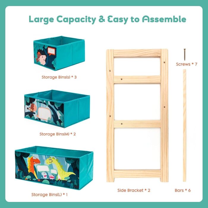 Дерев'яний органайзер для іграшок NUKied | 3-ярусна полиця з коробками | Для дитячої кімнати, школи, садочка