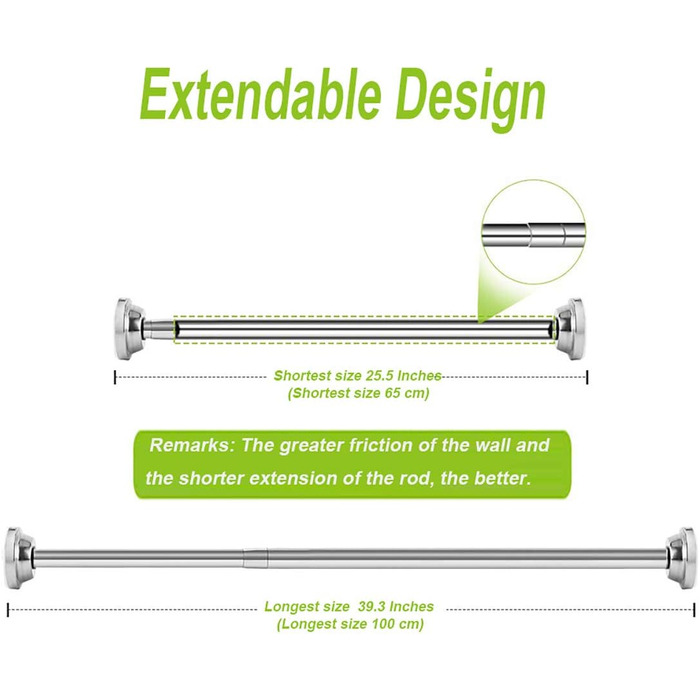 Телескопічна штанга з нержавіючої сталі GQC 2 шт. 65-100 см, штора для душу без свердління, регулюється поворотом
