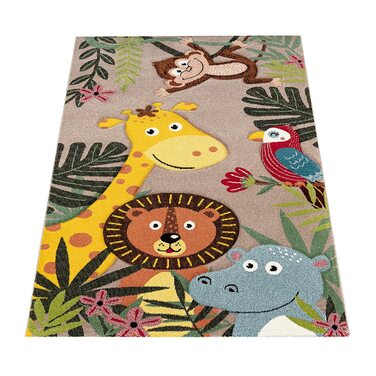 Дитячий килимок для дитячої кімнати Paco Home з коротким ворсом у вигляді тварин і джунглів, розмір колір (133 см в квадраті, бежевий)