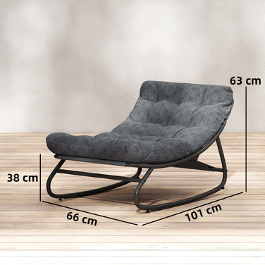 Крісло-гойдалка з широким плетінням та товстою подушкою, 101 x 66 x 63 см, сіре