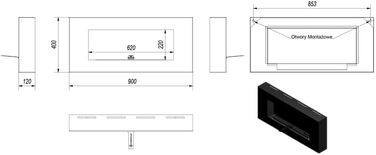 Біокамін Delta Flat Black 400х900 см 0,4 л Настінний камін Протестовано TV Вітрифікація