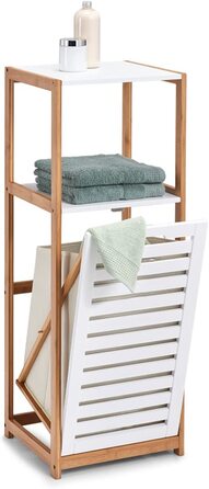 Стильна підставка Zeller 18867 для ванної кімнати з відсіком для білизни, бамбук/MDF, білий, 36 x 33 x 98 см