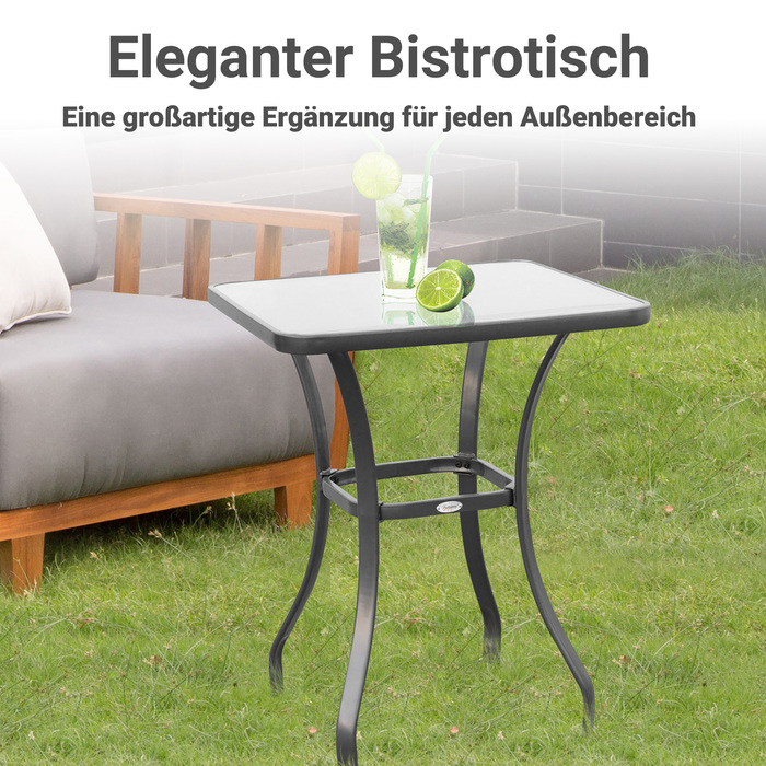 Outsunny Garden Table Квадратний скляний стіл атмосферостійкий чорний 68.5x68.5см для балкона патіо садові меблі