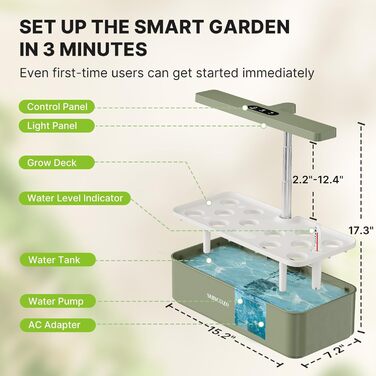 SUNCOZE Гідропонна система вирощування, набір для вирощування трав в приміщенні з LED-лампою, Smart Garden на 12 капсул, 4L резервуар для води, регульована висота, тиха інтелектуальна помпа, для дому, кухні (зелений)