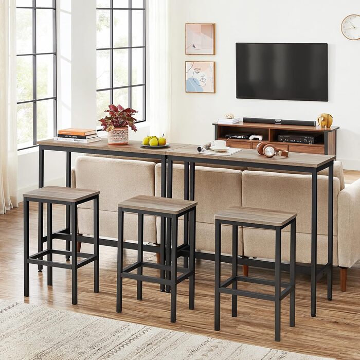 Барний стіл, кухонний стіл, кухонна стійка, прямокутний барний стіл, міцний металевий каркас, проста збірка, вузький, промисловий дизайн, LBT10 шт. (сіро-чорний, 100 x 40 x 90 см)