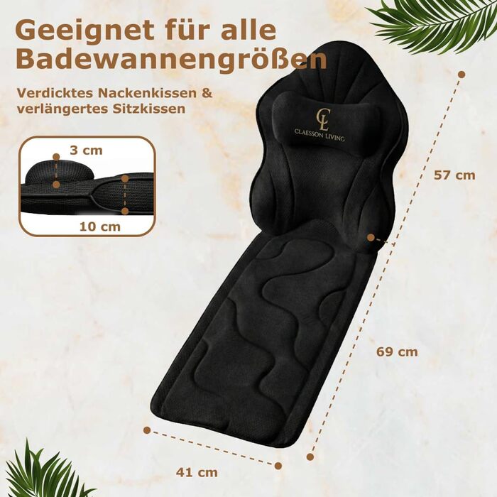 Подушка для ванни повний корпус (126x41 см) з підголівком (13 см) - біла (темно-сіра) - підтримка шиї, спини та ніг + сумка для прання та подорожі