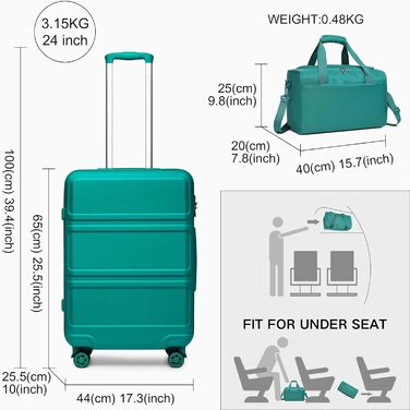 Набір валіз та дорожньої сумки KONO 55см (2 шт.) – кремовий колір, підходить для ручної поклажі