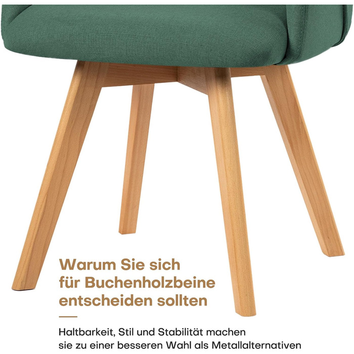 Обідні стільці Bekrvio 2 шт. з обертанням та підлокітниками – 360° стільці для обідньої кімнати, стільці до обіднього столу з тканини льон, дерев'яні ніжки з масиву бука, м'які жовті стільці для обідньої кімнати (2 шт., зелений льон)