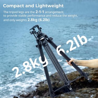 SMALLRIG 62'' відеоштатив з 360° флюїдною головою, легкий алюмінієвий штатив з швидкознімною пластиною та ручкою для DSLR та відеокамер, вантажопідйомність 5 кг, AD-50Lite
