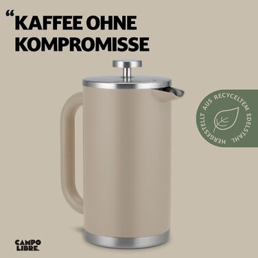 Френч-прес Campo Libre® Giorgio з нержавіючої сталі, 0.6л, з термофункцією, без пластику, з фільтром, для приготування кави, з переробленої сталі, Sandstone Beige