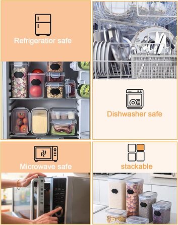 Набір контейнерів для зберігання Heucheey 25 шт. - Органайзер для кухні, контейнери для продуктів з кришкою, ємності для зберігання, мірна ложка, маркер, наклейки, щітка-губка