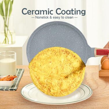 Сковорода для крепів з знімним ручками 30 см - антипригарне покриття з кераміки - з дозатором для тіста - блакитна 30 см