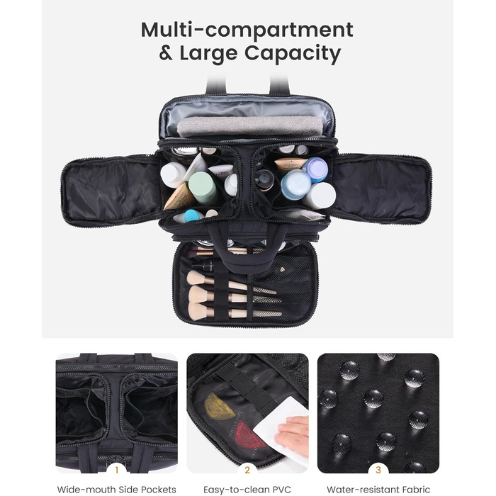 Сумка для косметики OVEVOOK велика, водонепроникна, з відділенням для мокрого, рожева (L, Бежева)