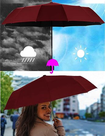 УФ-парасолька LBRWOX, компактна, складна, парасолька для подорожей, автоматичне відкриття, закриття, компактний, складний, парасольки для чоловіків та жінок, заблоковані (червоне вино)