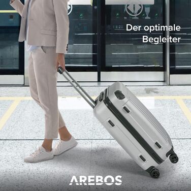 Набір валіз Arebos 3шт. з ABS-пластику | Чемодан на колесах з телескопічною ручкою | З замком-блискавкою, 360° колеса | Розміри M, L, XL | Срібний