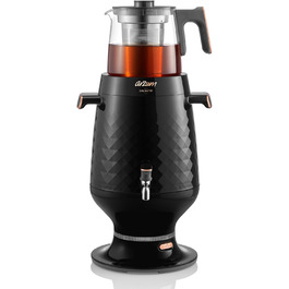 Арзум Ehlikeyf: Електричний турецький чайник, 2200W, 3.5L (водовар) / 1.2L (чайник), нержавіюча сталь, регулювання температури, захист від сухого кипіння, чорний