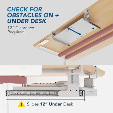 Висувна підставка для клавіатури під стіл з К-подібною фіксацією, великого формату, стійка, висувна платформа 838 мм x 280 мм, білий колір