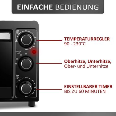 Міні-піч STEINBORG 15 л: піч для піци, випікання та підігріву. Економне споживання енергії, таймер 60 хв.