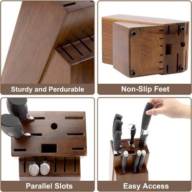 Підставка для ножів Universal-Messerblockhalter: велика бамбукова підставка без ножів, 14 слотів, для кухні (коричнева)
