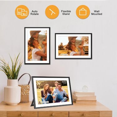 Цифровий фоторамка FRAMEO з Wi-Fi, 32GB, 10.1 дюйма, сенсорний екран, автоповорот, датчик руху, Frameo App для обміну фото з будь-якого місця