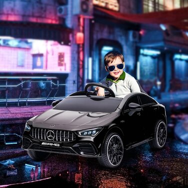 AIYAPLAY Дитячий електромобіль 12V дитячий автомобіль з дистанційним керуванням, музика, електромобіль з підсвічуванням, порт USB/MP3, функція реверсу, до 5 км/год, для дітей 3-6 років, чорний | Аосом