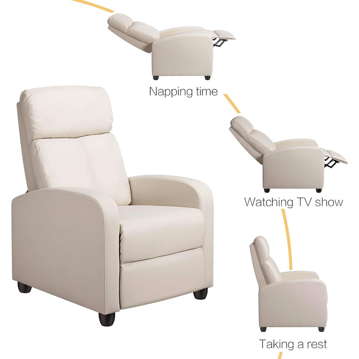 Крісло-релакс Yaheetech з регулюванням спинки, штучна шкіра, бежеве для вітальні, спальні, домашнього кінотеатру