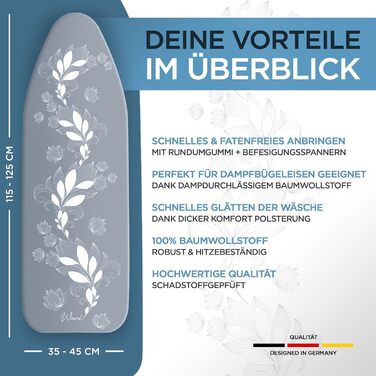 Набір чохлів для прасувальної дошки Wiaret 120x40 см з натяжними затискачами, гумка, дуже товста підкладка, сіро-білий
