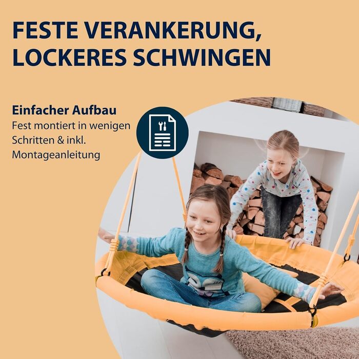 Шоукель HUDORA Nestschaukel 110 - зелено-помаранчевий, до 100 кг, діаметр 110 см, для дому та вулиці, регульована висота, сімейний, для дітей та дорослих