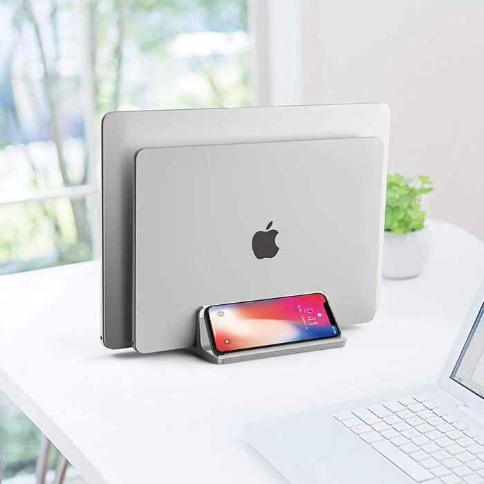 Металевий підставка для ноутбука Vertikaler, 4 слоти, вертикальний MacBook/HP/Chromebook до 44.5 см (17.5 дюймів), сірий
