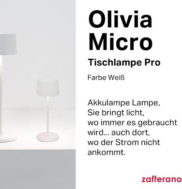 Zafferano Olivia Micro - Бездротова LED-лампа, 2200-3000K, регулювання яскравості, для дому та вулиці, 20 см, білий колір
