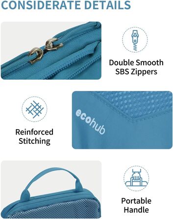 Набір компресійних органайзерів для валізи та рюкзака ECOHUB, 4 шт, з мітками та сітчастим підсиленням, екологічні дорожні сумки для одягу (Синій)