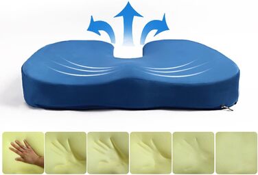 Ортопедична подушка для сидіння HomDSim з Memory Foam для офісного крісла, авто, дому - блакитна