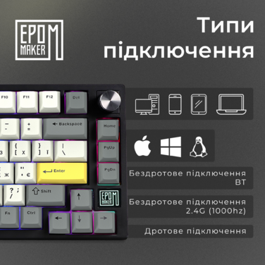 Клавіатура механічна бездротова EPOMAKER TH80 SE Budgerigar V2 Black (TH80-SE-B-BV2)