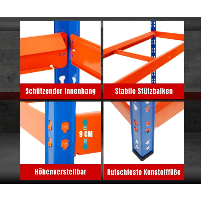 Стелаж для шин PROREGAL Tiger XL: 200x180x45 см, 300 кг навантаження, до 21 шини (205/55 R16), блакитно-помаранчевий, для майстерні, складу, підвалу