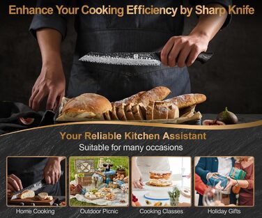 Ніж кухарський XINZUO Damaststahl серії Mo, 19.3 см - професійний, з лезом з дамаської сталі, кухонний ніж, мультифункціональний, з ергономічною ручкою з білого дуба