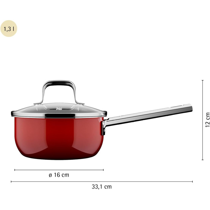 Набір каструль WMF Fusiontec 4 предмети, червоний, 16 см - для всіх плит, індукція, німецька якість