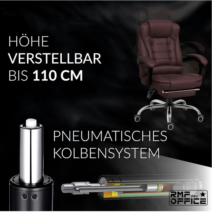 Ергономічне крісло для офісу RMF, регульоване, зручне та розслаблююче – крісло для робочого столу з підніжкою, обертове, регульоване по висоті, коричневе