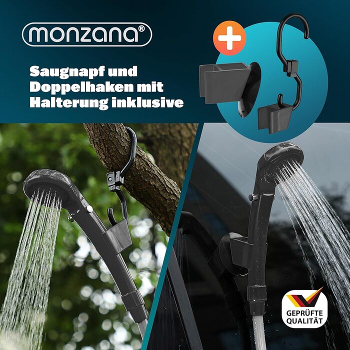 Monzana® Переносна кемпінгова душ з насосом 12V, KFZ-адаптер, сумка для зберігання, 2м шланг, 5м кабель, для авто, собак, саду, антрацит