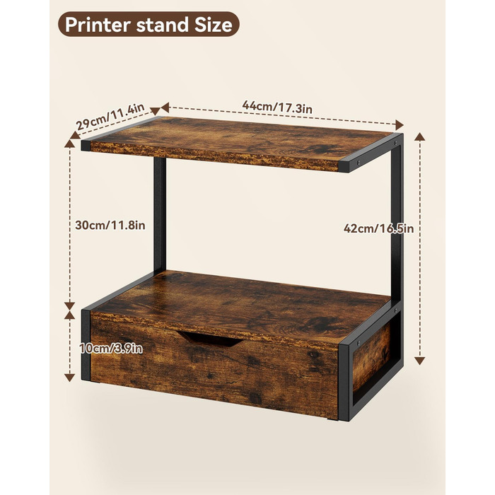 Підставка для принтера IBUYKE 2-ярусна, столик з полицею, органайзер для офісу, TLJ015W (Коричневий)