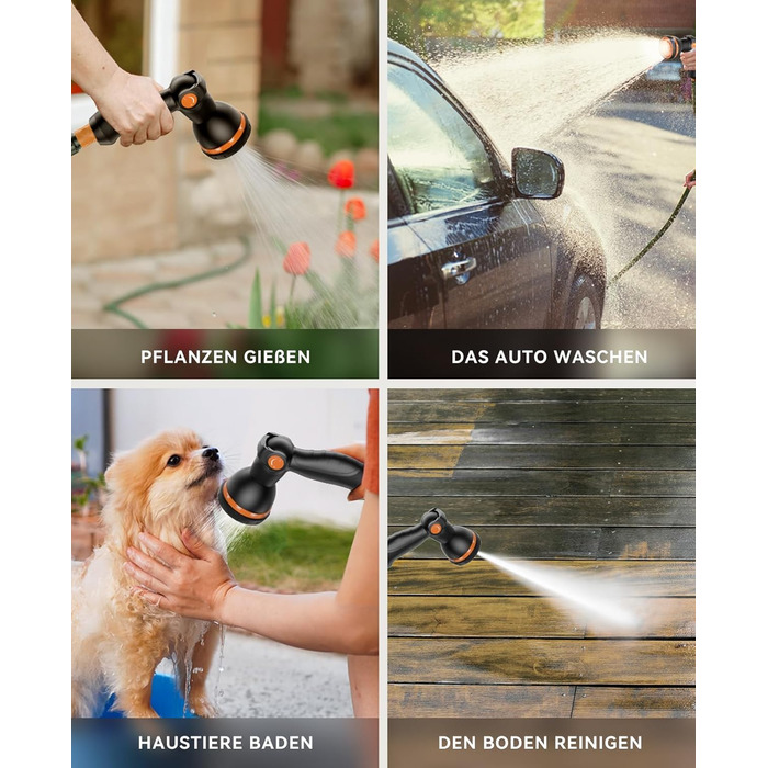 SUNPOW Ротаційний барабан для шланга на стіну 15м з розпилювачем - сірий, для дому та автомобіля, автоматичний збір