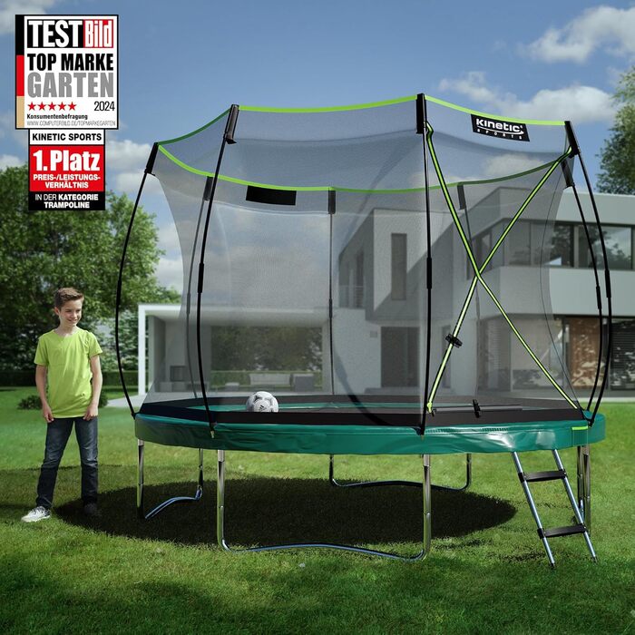 Батут KINETIC SPORTS без пружин 'Bungee Safety Elite' Ø 305 см, зелений - для дітей та дорослих, AirMAXX, вуличний, тихий