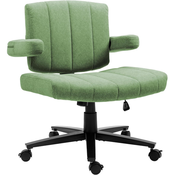 Крісло Vigosit Criss Cross з колесами, регульовані підлокітники, антиковзаюча тканина, комфортна подушка, сучасний стиль, поворотне, для дому, туалетного столика, офісу (Сірий) (Зелений)
