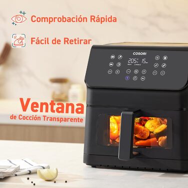 Аерофритюрниця COSORI 6,2 л з віконцем, 1700 Вт, 12 програм, сенсорне управління, регулювання часу та температури, рецепти в комплекті