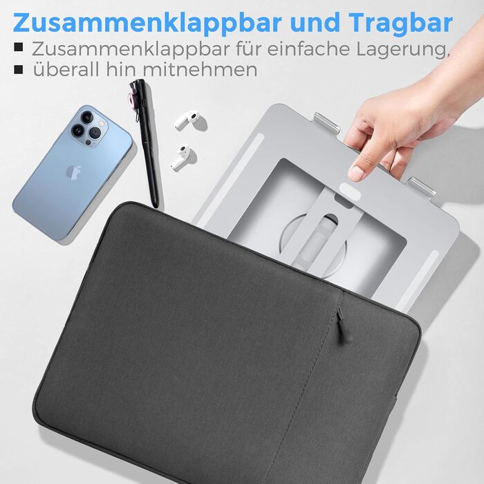 Підставка для ноутбука з регулюванням висоти, поворотна 360°, алюмінієва, для столу, срібна