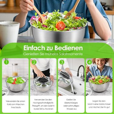 Салатниця-центрифуга з нержавіючої сталі, 4.5L, механічна, для миття та відціджування салатів та макаронів