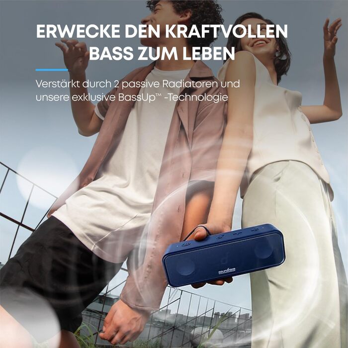 Soundcore 3 Bluetooth Портативна Колонка: Стерео Звук, Titan Membrana, BassUp, 24 год, IPX7, EQ, для дому та на вулицю (Чорний)