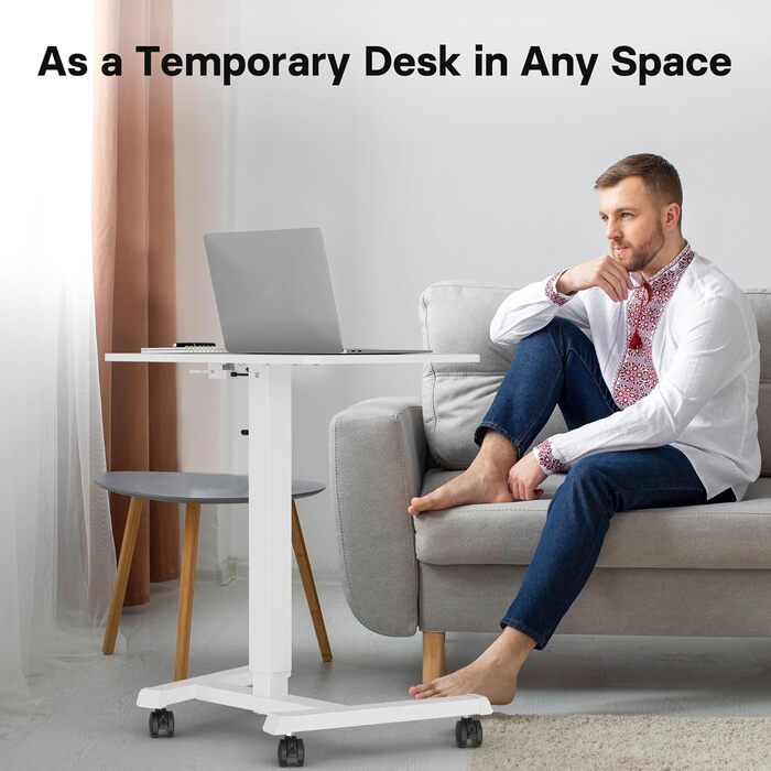 BONTEC Регульований стіл-трансформер, мобільний піднятий стіл з колесами, 65x45 см, білий, до 15 кг