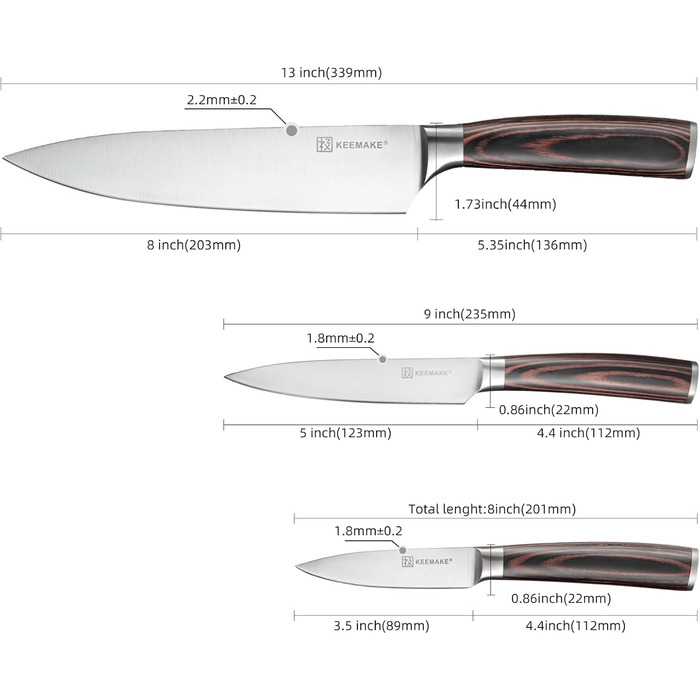 Набір кухонних ножів Keemake, 7-кількісний з дерев'яним блоком, професійний, з нержавіючої сталі, з пластиковою ручкою