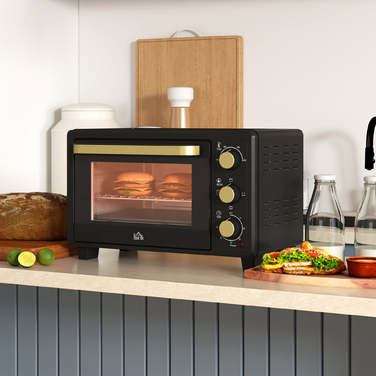 Міні-духовка HOMCOM 16 л, 1400 Вт, міні-духовка 100-230°C, таймер на 60 хв, з решіткою для гриля та деко, піч для піци з ручкою для підноса, знімний піддон для крихт Чорний | Aosom